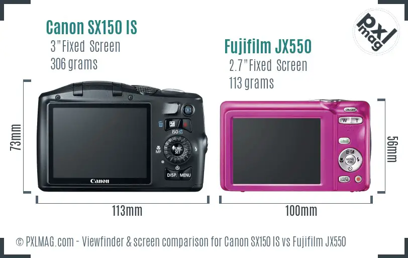 Canon SX150 IS vs Fujifilm JX550 Screen and Viewfinder comparison