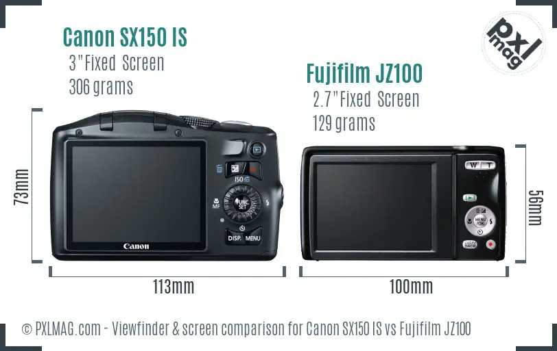 Canon SX150 IS vs Fujifilm JZ100 Screen and Viewfinder comparison Canon SX150 IS vs Fujifilm JZ100 Screen and Viewfinder comparison
