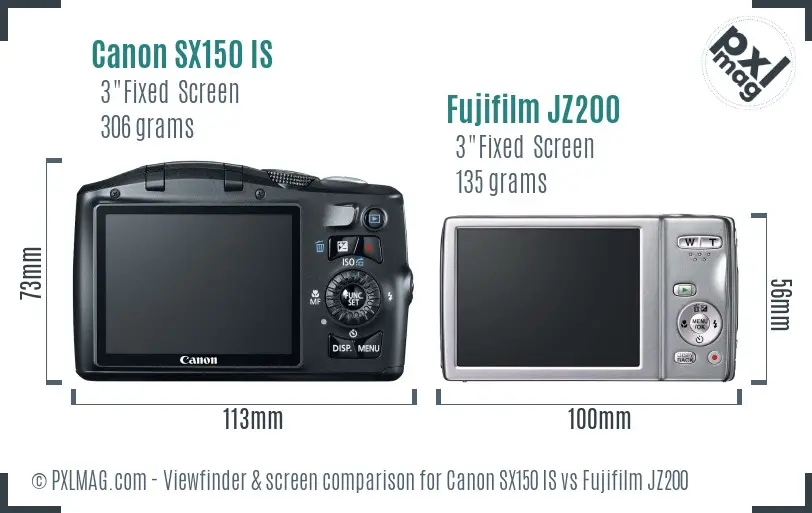 Canon SX150 IS vs Fujifilm JZ200 Screen and Viewfinder comparison
