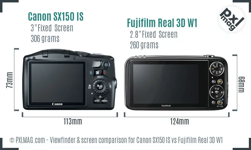 Canon SX150 IS vs Fujifilm Real 3D W1 Screen and Viewfinder comparison Canon SX150 IS vs Fujifilm Real 3D W1 Screen and Viewfinder comparison