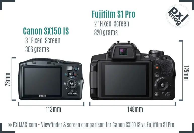 Canon SX150 IS vs Fujifilm S1 Pro Screen and Viewfinder comparison