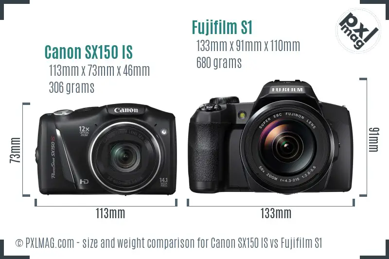 Canon SX150 IS vs Fujifilm S1 size comparison