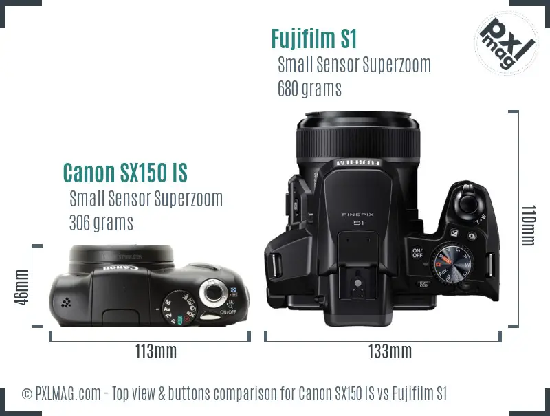 Canon SX150 IS vs Fujifilm S1 top view buttons comparison