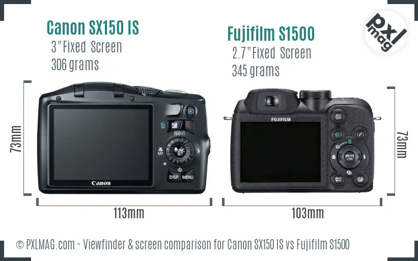 Canon SX150 IS vs Fujifilm S1500 Screen and Viewfinder comparison