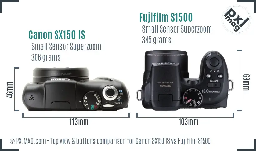 Canon SX150 IS vs Fujifilm S1500 top view buttons comparison
