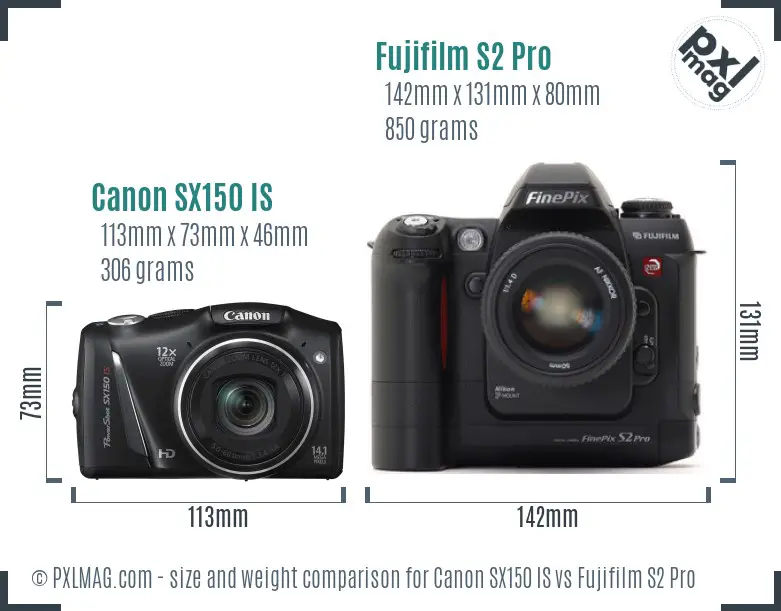 Canon SX150 IS vs Fujifilm S2 Pro size comparison