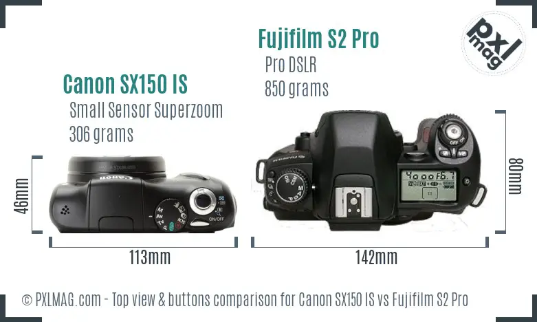 Canon SX150 IS vs Fujifilm S2 Pro top view buttons comparison