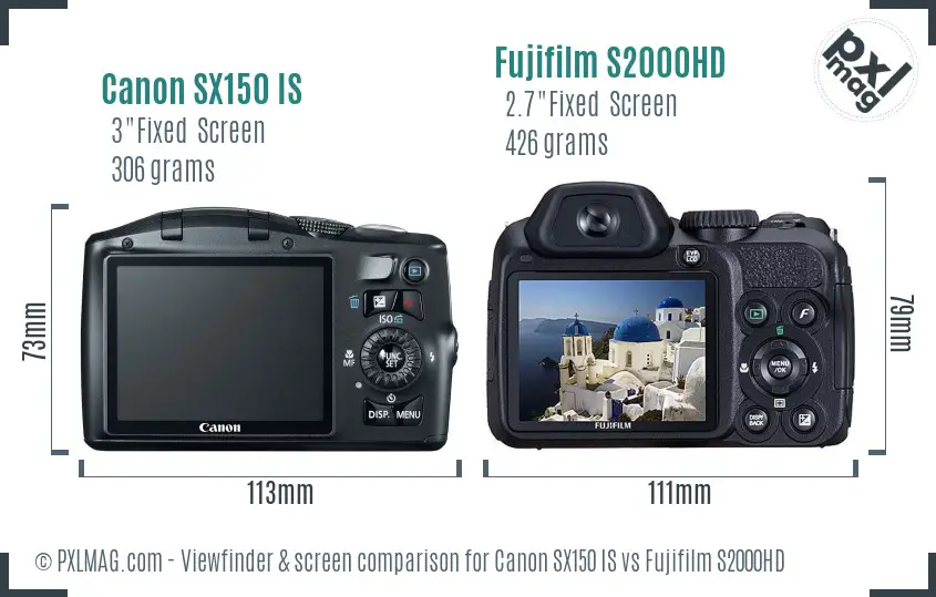 Canon SX150 IS vs Fujifilm S2000HD Screen and Viewfinder comparison