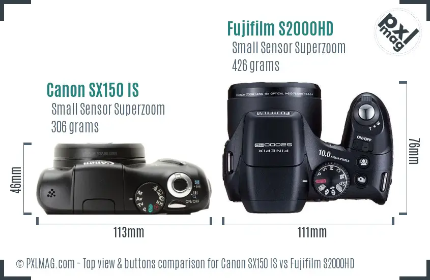 Canon SX150 IS vs Fujifilm S2000HD top view buttons comparison