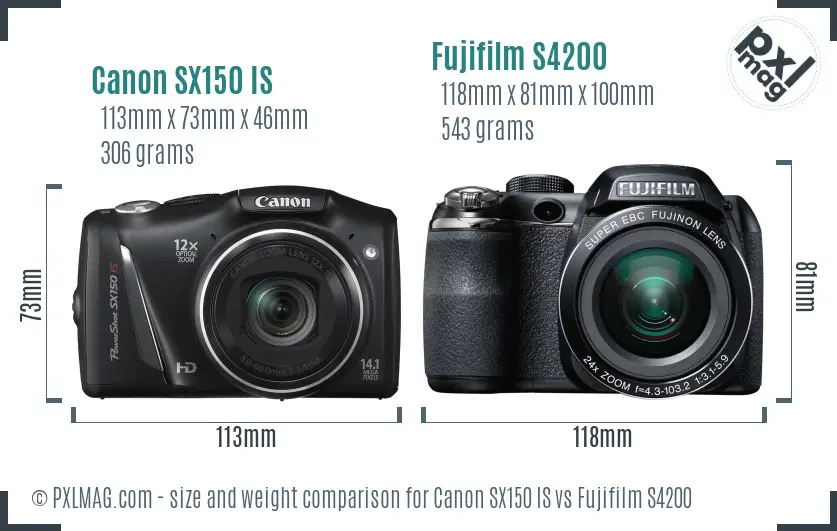 Canon SX150 IS vs Fujifilm S4200 size comparison Canon SX150 IS vs Fujifilm S4200 size comparison