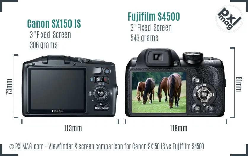 Canon SX150 IS vs Fujifilm S4500 Screen and Viewfinder comparison