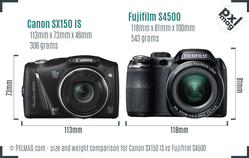 Canon SX150 IS vs Fujifilm S4500 size comparison