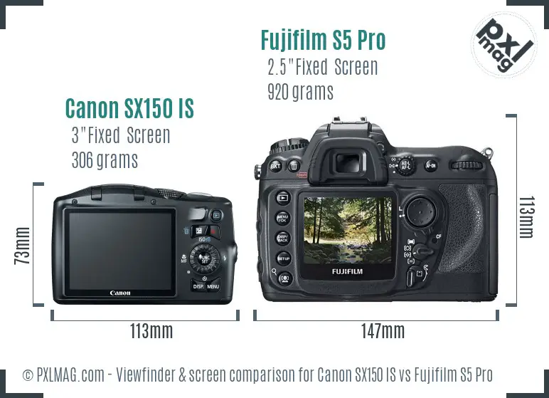 Canon SX150 IS vs Fujifilm S5 Pro Screen and Viewfinder comparison Canon SX150 IS vs Fujifilm S5 Pro Screen and Viewfinder comparison