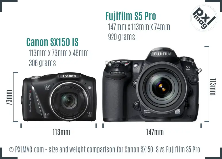 Canon SX150 IS vs Fujifilm S5 Pro size comparison Canon SX150 IS vs Fujifilm S5 Pro size comparison