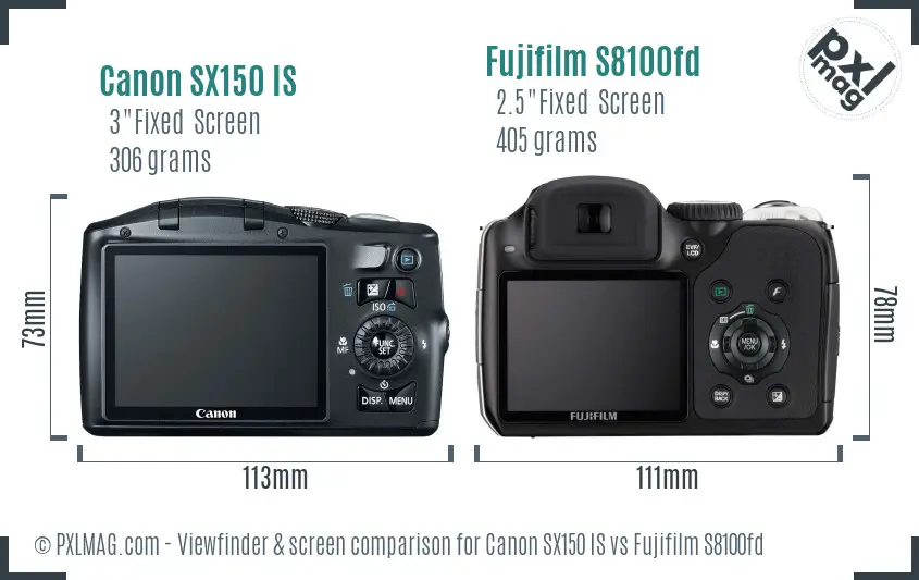 Canon SX150 IS vs Fujifilm S8100fd Screen and Viewfinder comparison