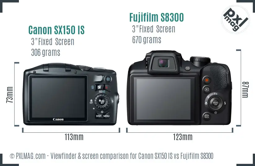 Canon SX150 IS vs Fujifilm S8300 Screen and Viewfinder comparison