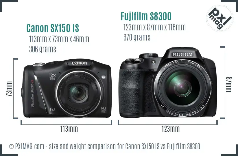 Canon SX150 IS vs Fujifilm S8300 size comparison