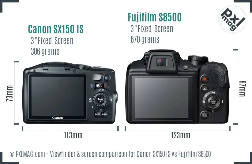 Canon SX150 IS vs Fujifilm S8500 Screen and Viewfinder comparison