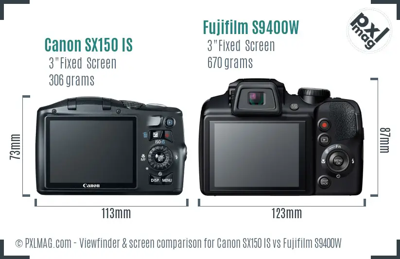 Canon SX150 IS vs Fujifilm S9400W Screen and Viewfinder comparison Canon SX150 IS vs Fujifilm S9400W Screen and Viewfinder comparison