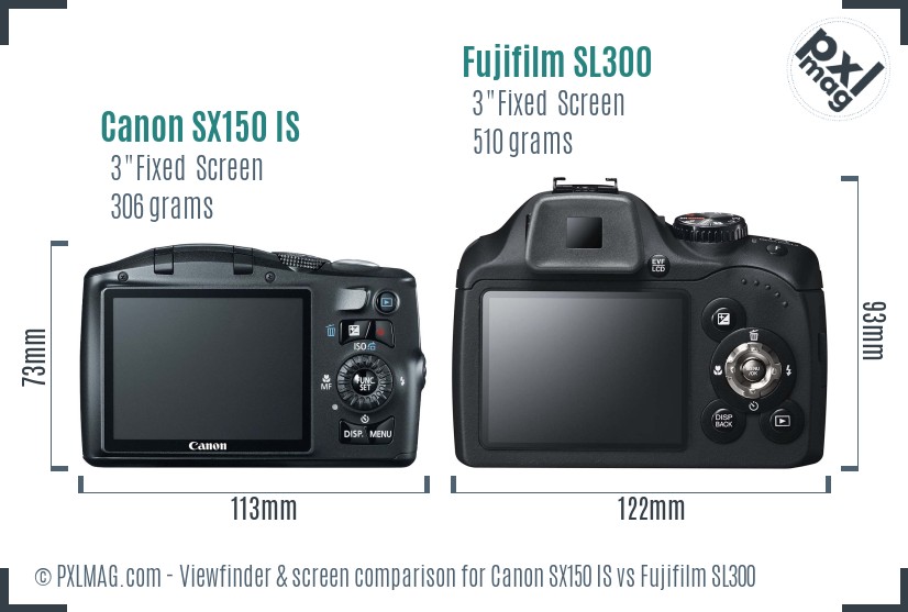 Canon SX150 IS vs Fujifilm SL300 Screen and Viewfinder comparison