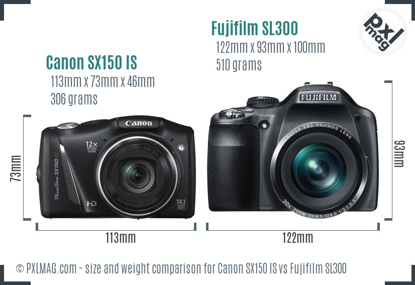 Canon SX150 IS vs Fujifilm SL300 size comparison Canon SX150 IS vs Fujifilm SL300 size comparison