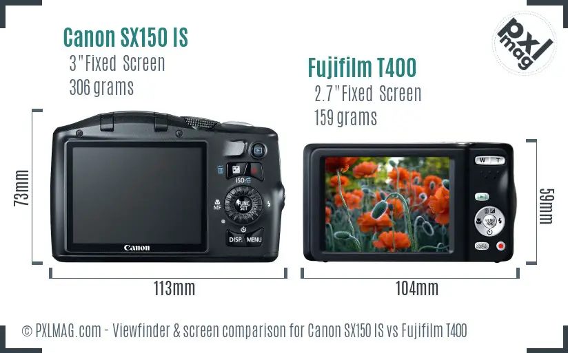 Canon SX150 IS vs Fujifilm T400 Screen and Viewfinder comparison