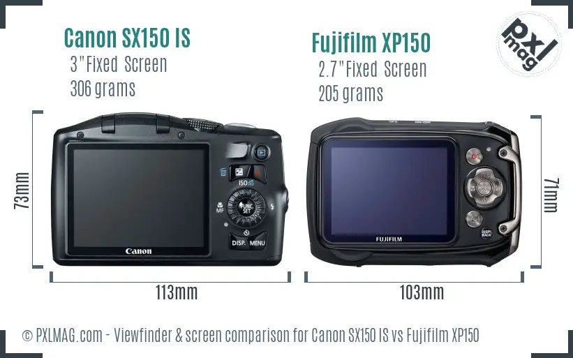 Canon SX150 IS vs Fujifilm XP150 Screen and Viewfinder comparison