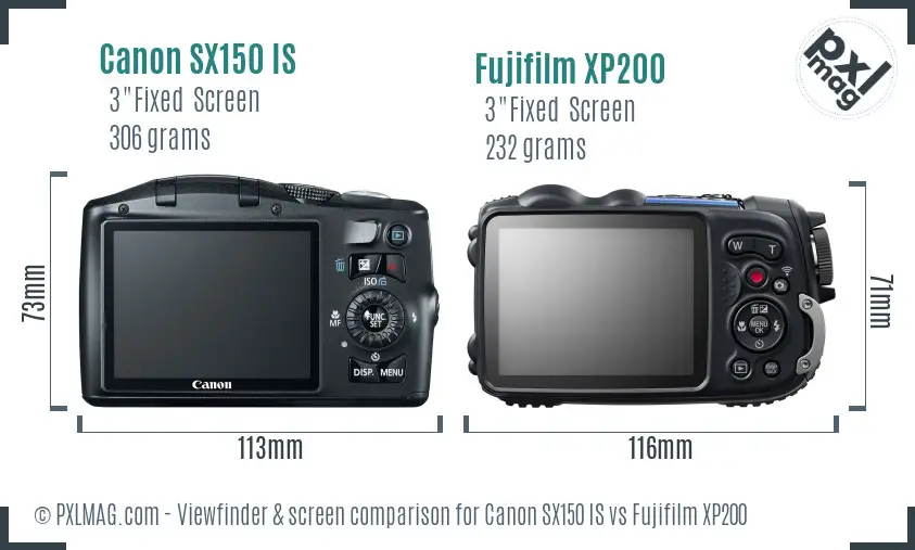 Canon SX150 IS vs Fujifilm XP200 Screen and Viewfinder comparison