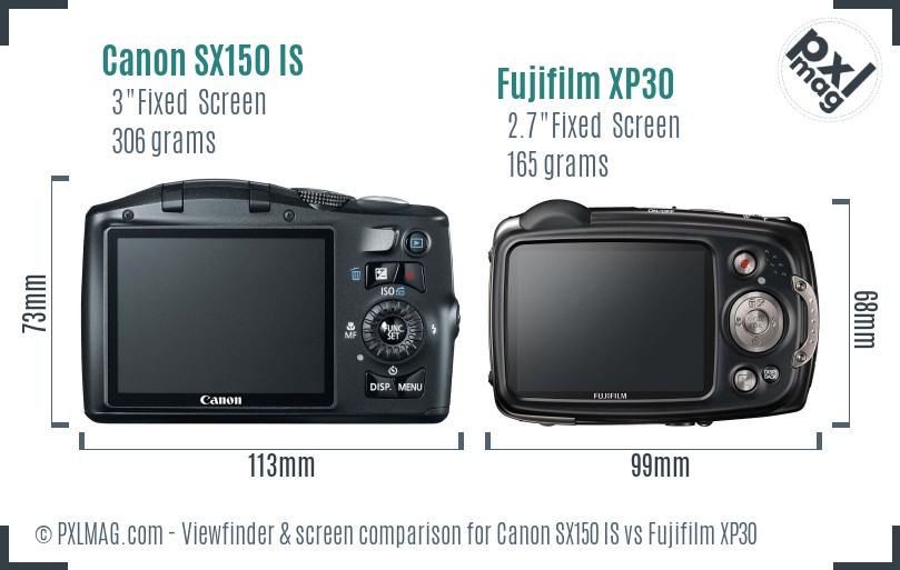 Canon SX150 IS vs Fujifilm XP30 Screen and Viewfinder comparison