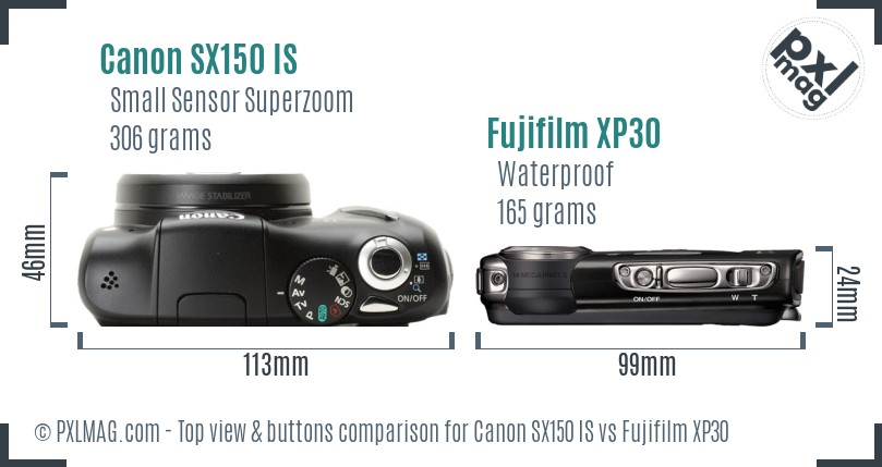 Canon SX150 IS vs Fujifilm XP30 top view buttons comparison