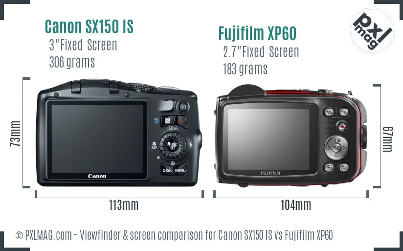 Canon SX150 IS vs Fujifilm XP60 Screen and Viewfinder comparison