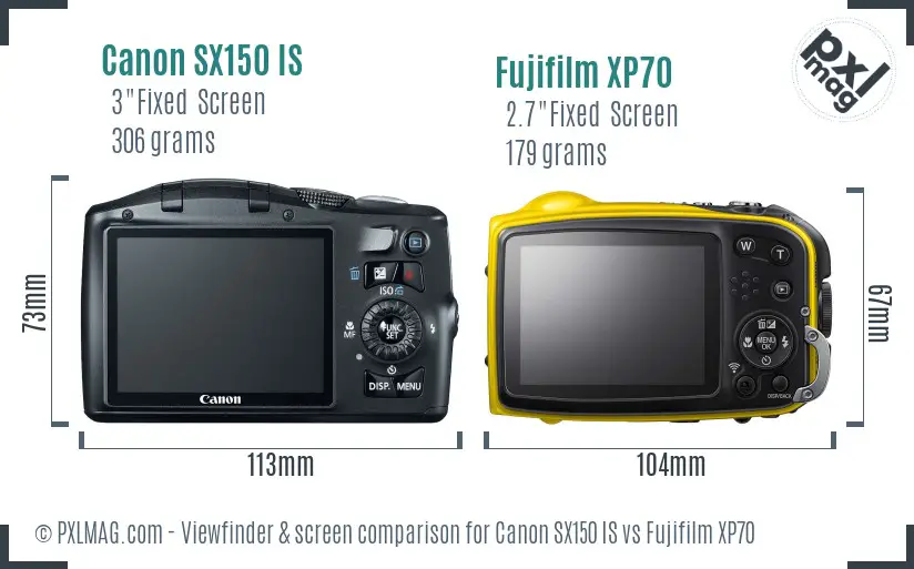 Canon SX150 IS vs Fujifilm XP70 Screen and Viewfinder comparison