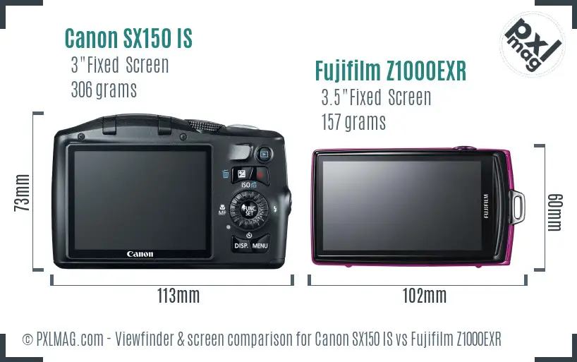 Canon SX150 IS vs Fujifilm Z1000EXR Screen and Viewfinder comparison