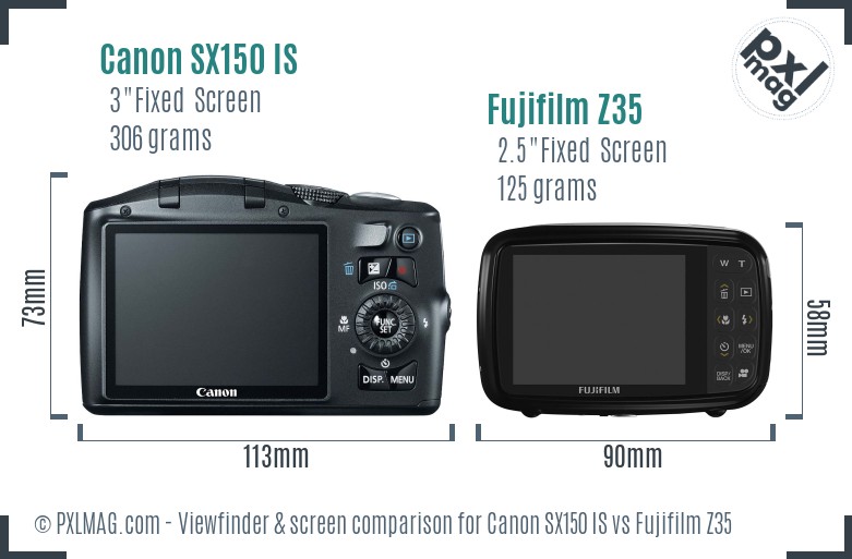 Canon SX150 IS vs Fujifilm Z35 Screen and Viewfinder comparison