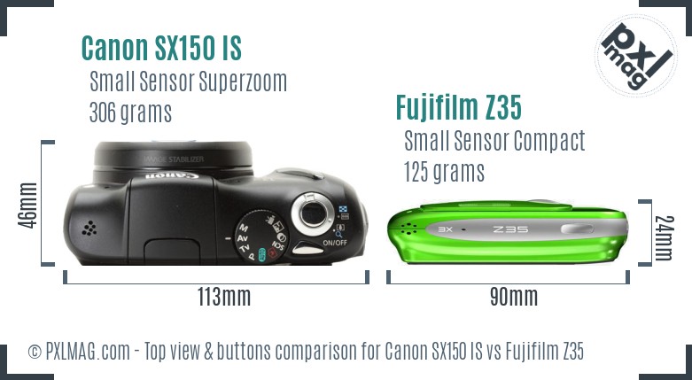 Canon SX150 IS vs Fujifilm Z35 top view buttons comparison