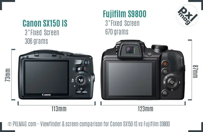 Canon SX150 IS vs Fujifilm S9800 Screen and Viewfinder comparison