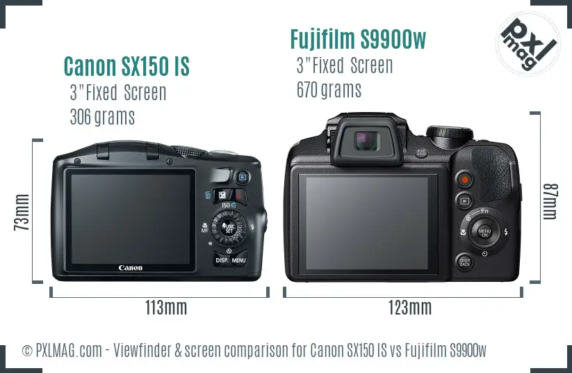 Canon SX150 IS vs Fujifilm S9900w Screen and Viewfinder comparison