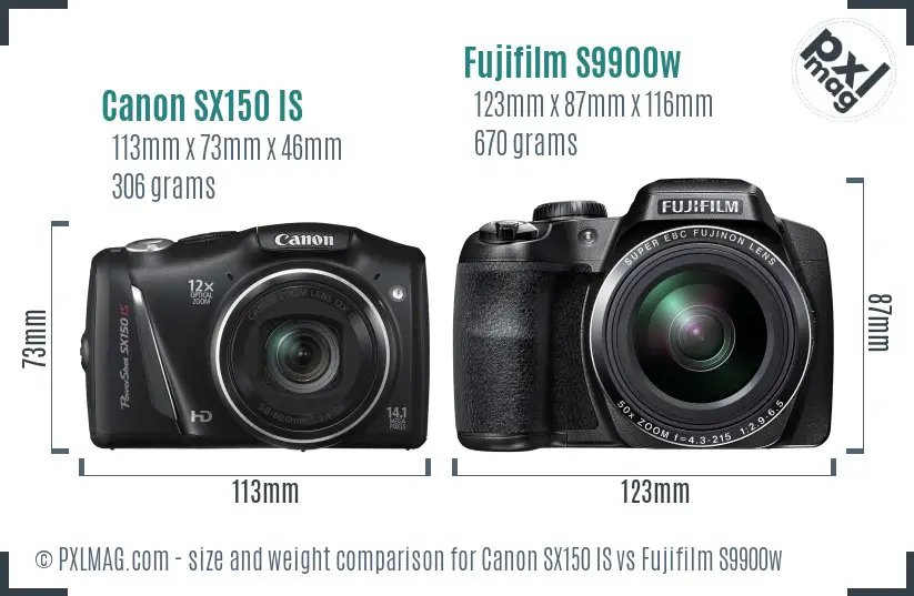Canon SX150 IS vs Fujifilm S9900w size comparison