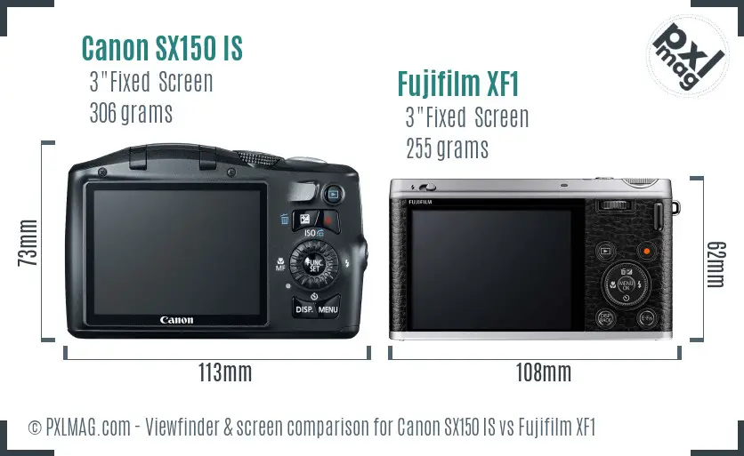 Canon SX150 IS vs Fujifilm XF1 Screen and Viewfinder comparison