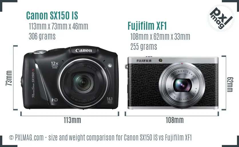 Canon SX150 IS vs Fujifilm XF1 size comparison