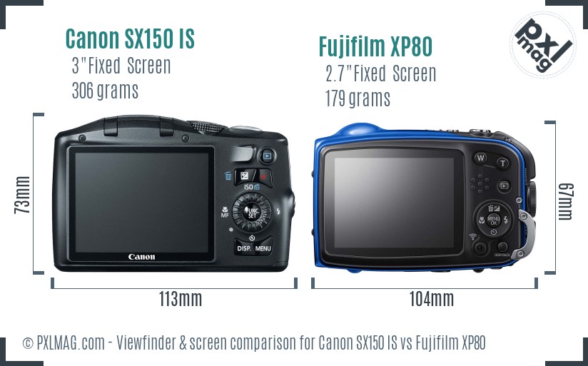 Canon SX150 IS vs Fujifilm XP80 Screen and Viewfinder comparison