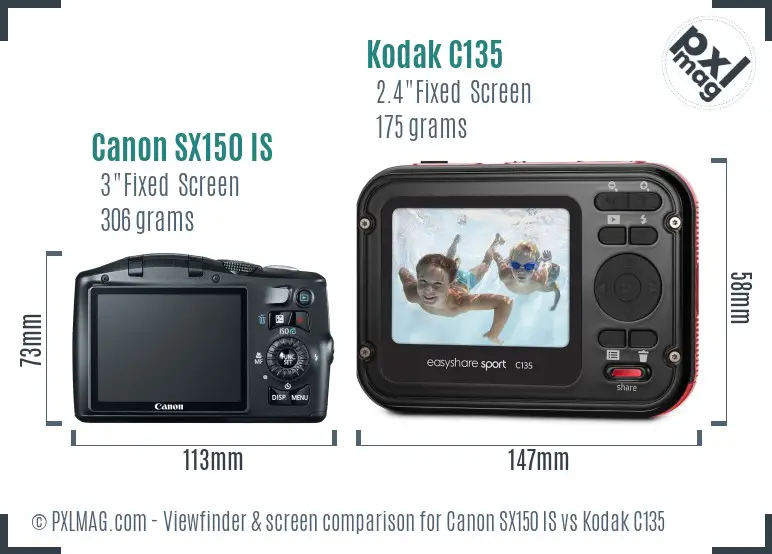 Canon SX150 IS vs Kodak C135 Screen and Viewfinder comparison Canon SX150 IS vs Kodak C135 Screen and Viewfinder comparison