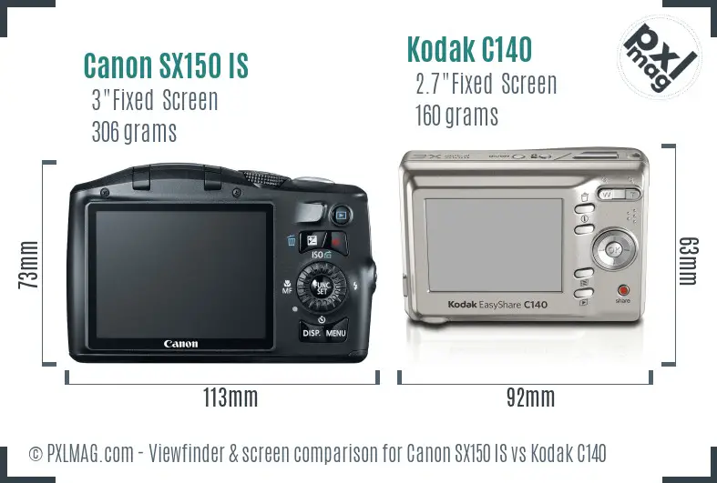 Canon SX150 IS vs Kodak C140 Screen and Viewfinder comparison Canon SX150 IS vs Kodak C140 Screen and Viewfinder comparison