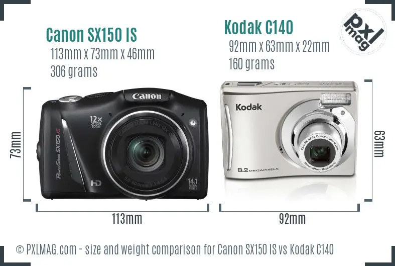 Canon SX150 IS vs Kodak C140 size comparison Canon SX150 IS vs Kodak C140 size comparison