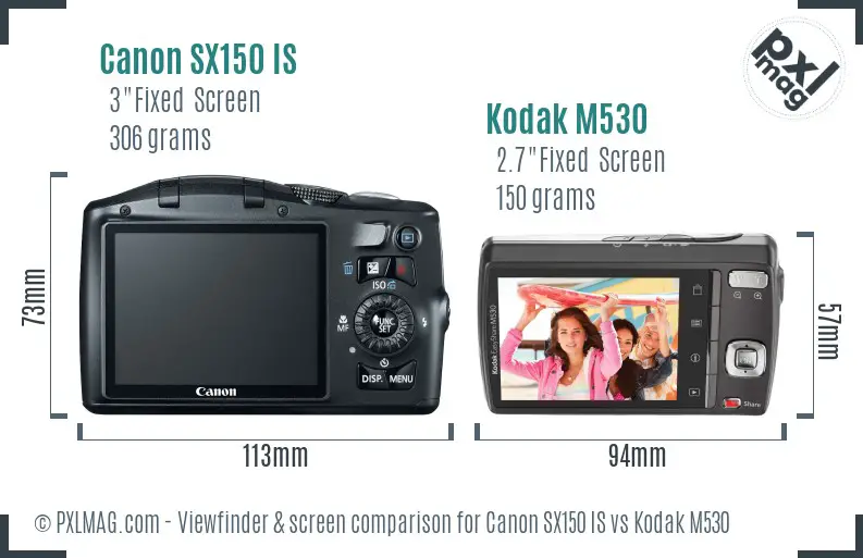 Canon SX150 IS vs Kodak M530 Screen and Viewfinder comparison