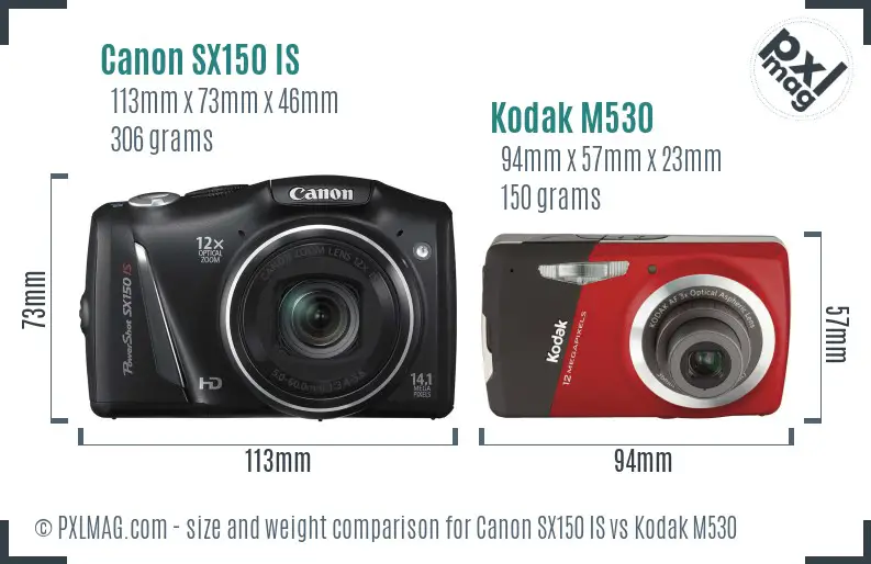 Canon SX150 IS vs Kodak M530 size comparison
