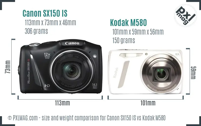 Canon SX150 IS vs Kodak M580 size comparison