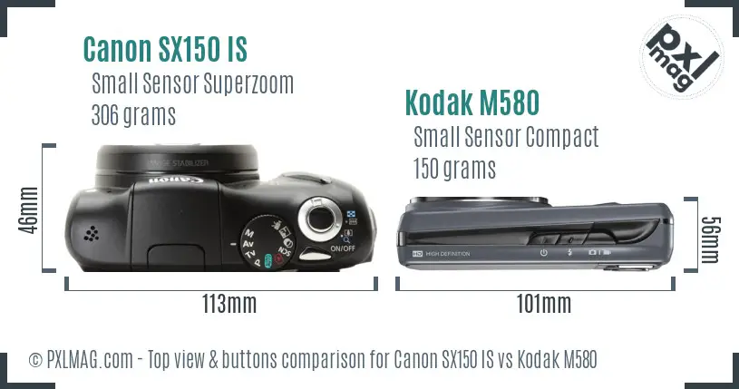 Canon SX150 IS vs Kodak M580 top view buttons comparison