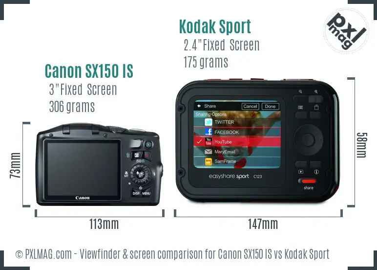 Canon SX150 IS vs Kodak Sport Screen and Viewfinder comparison Canon SX150 IS vs Kodak Sport Screen and Viewfinder comparison