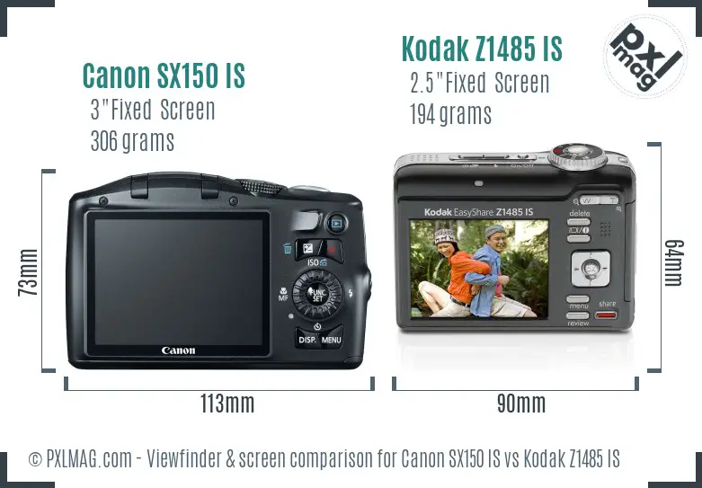 Canon SX150 IS vs Kodak Z1485 IS Screen and Viewfinder comparison Canon SX150 IS vs Kodak Z1485 IS Screen and Viewfinder comparison